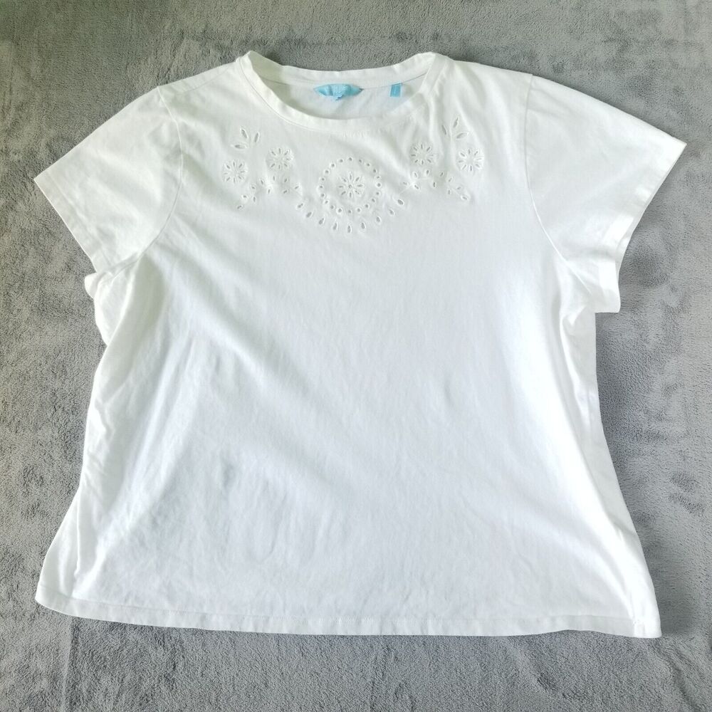 Draper James RSVP TShirt Womens White XXL Embroidered Eyelet Short Sleeve